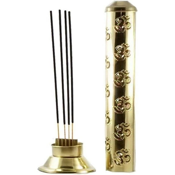 RATAN ENTERPRISES Pure Brass Om Agarbatti Incense Stick Stand Holder with Dust and Burn Safety Ash Catcher