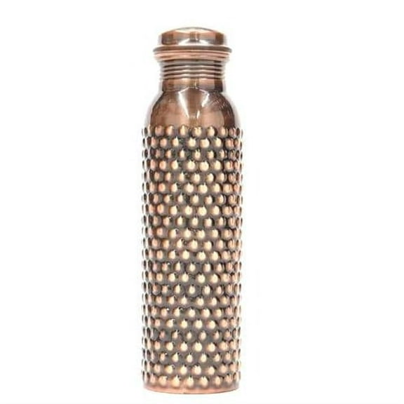 RATAN ENTERPRISES Pure Copper Bubble Design Antique Water Bottle with Lid 900 ML