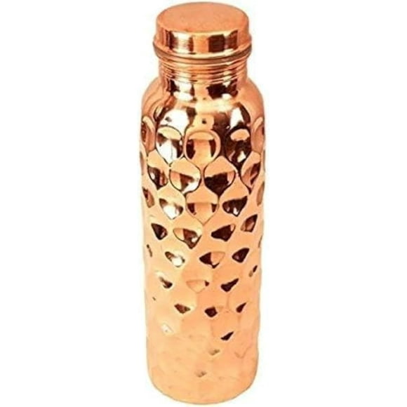RATAN ENTERPRISES Pure Copper Diamond Desgin Water Bottle with Lid 750ML