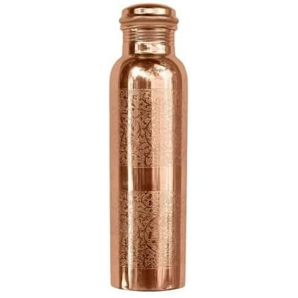 RATAN ENTERPRISES Pure Copper Embossed Water Bottle with Lid 900 ml