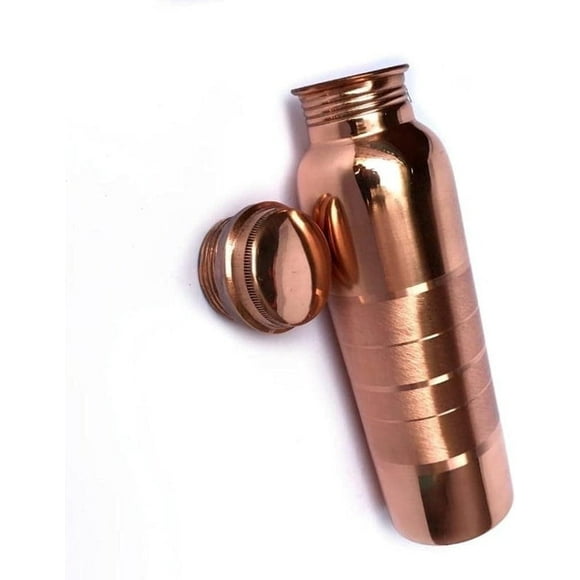 RATAN ENTERPRISES Pure Copper Silver Line Water Bottle with Lid 750ML