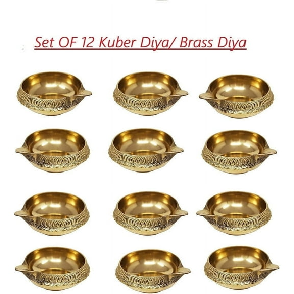 RATAN ENTERPRISES Set of 12 Handmade Pure Brass Kuber Diyas Oil Lamps for Puja Room Decoration and Diwali Festival