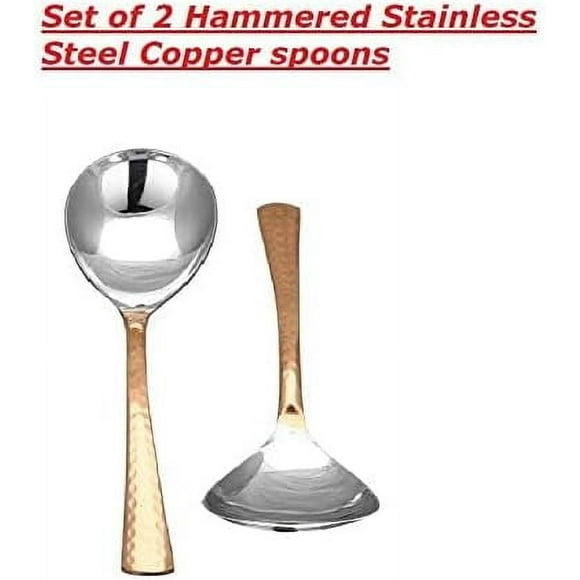 RATAN ENTERPRISES Set of 2 Hammered Stainless Steel Copper Serving Spoons for dinneware Serveware (8.5 INCH)