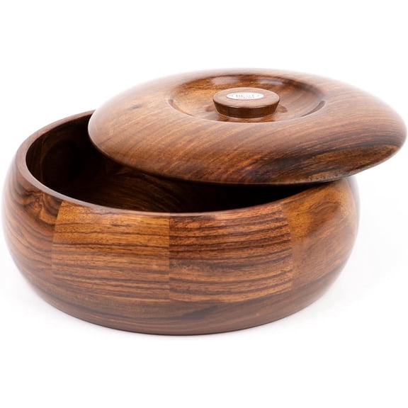 RATAN ENTERPRISES Wooden Chapati Box, Sheesham Wood, Round Hot Pot Casserole for Kitchen, Roti Dabba With Lid