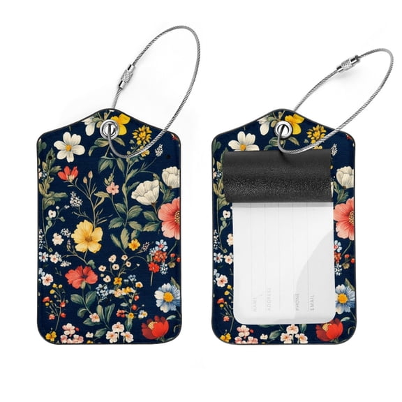 RATGDN 2Pcs Leather Luggage Tags with Stainless Loop, Floral Color Patterned Travel Tags with Privacy Flap for Suitcases