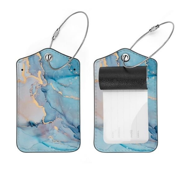 RATGDN 2Pcs Blue Teal Marble Luggage Tags, Includes Information Card
