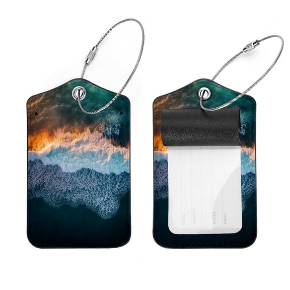 RATGDN 2Pcs Sunset Sea Shore Luggage Tags with Information Card