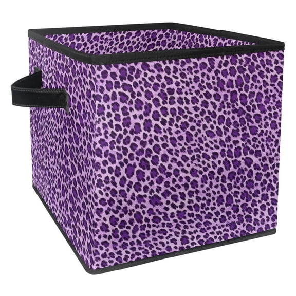RATGDN Collapsible Fabric Cube Storage Bin with Double Handles for Living Room Bedroom Office Black - Deep Purple Leopard Print