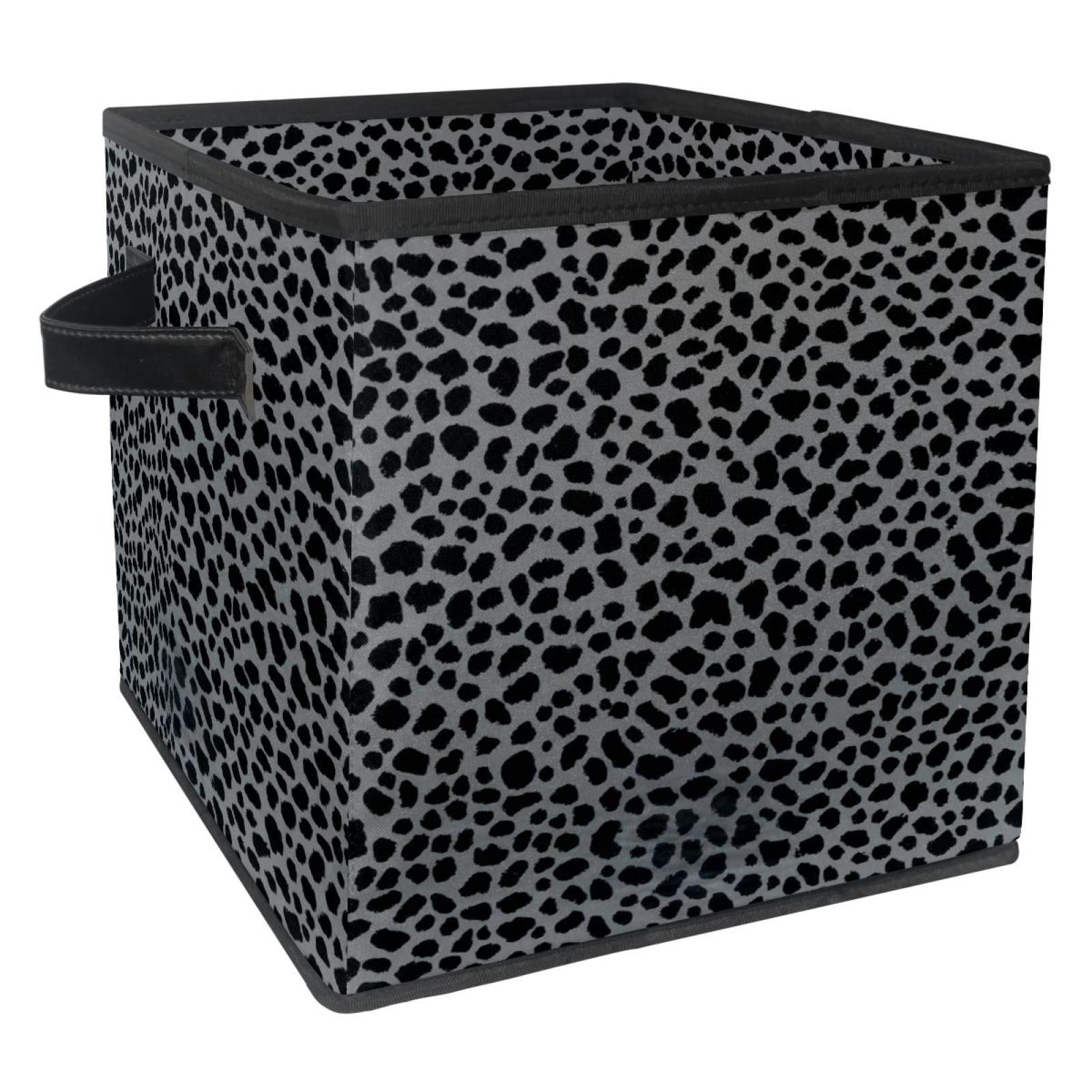 RATGDN Collapsible Fabric Cube Storage Bin with Double Handles for Living Room Bedroom Office Black - Gray Black Leopard Print Pattern