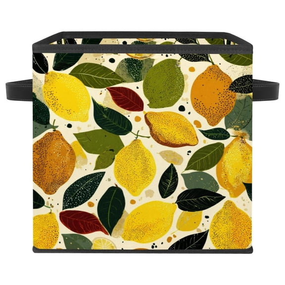 RATGDN Collapsible Fabric Cube Storage Bin with Double Handles for Living Room Bedroom Office Black - Lemon Colorful Shallow