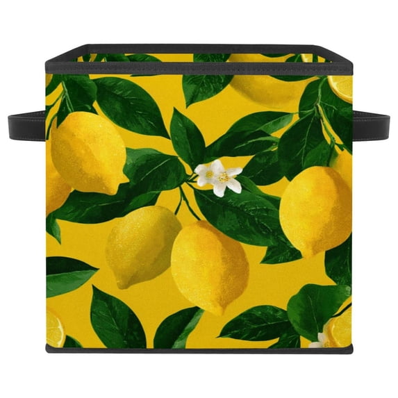 RATGDN Collapsible Fabric Cube Storage Bin with Double Handles for Living Room Bedroom Office Black - Lemon Juice Fruit