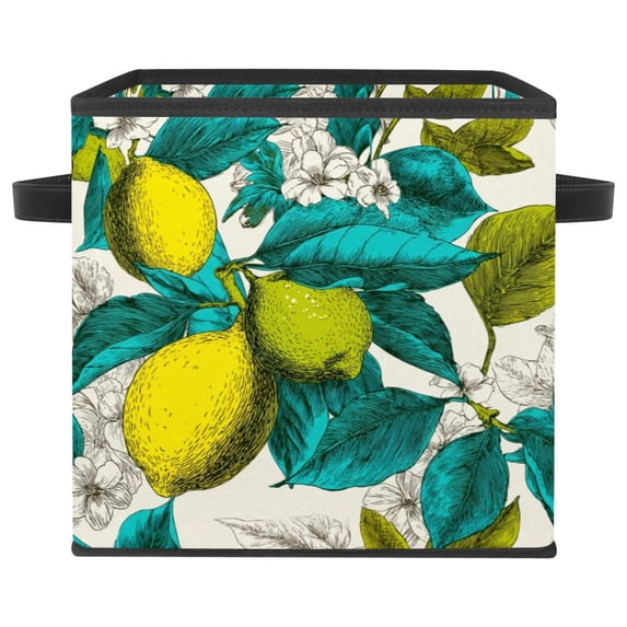 RATGDN Collapsible Fabric Cube Storage Bin with Double Handles for Living Room Bedroom Office Black - Lemon Juice Fruit