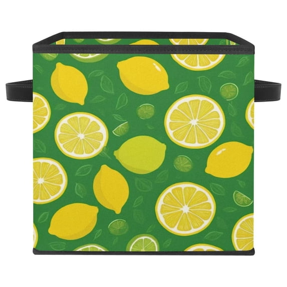 RATGDN Collapsible Fabric Cube Storage Bin with Double Handles for Living Room Bedroom Office Black - Lemon Juicy Fruit