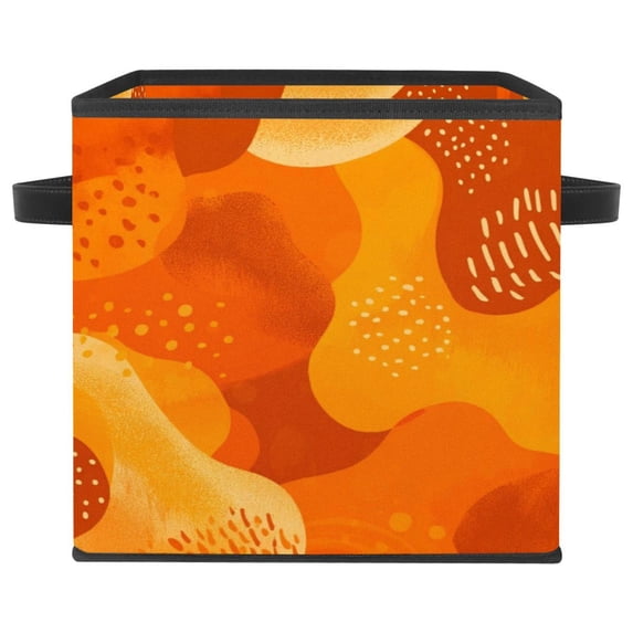 RATGDN Collapsible Fabric Cube Storage Bin with Double Handles for Living Room Bedroom Office Black - Orange Flowing Paint