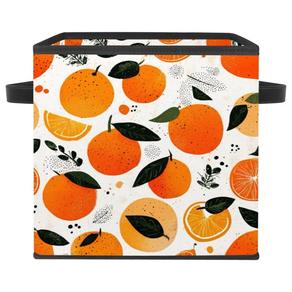 RATGDN Collapsible Fabric Cube Storage Bin with Double Handles for Living Room Bedroom Office Black - Orange Gradient Black Leaf