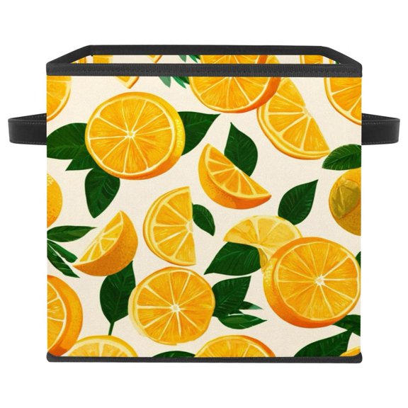 RATGDN Collapsible Fabric Cube Storage Bin with Double Handles for Living Room Bedroom Office Black - Orange Juicy Leaf Green Particle