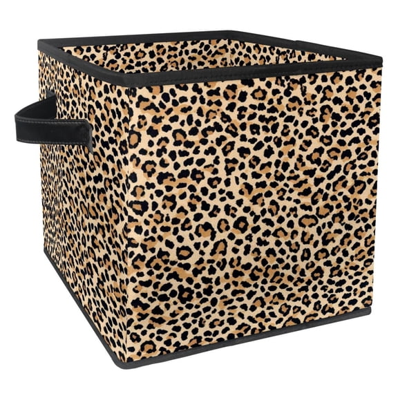 RATGDN Collapsible Fabric Cube Storage Bin with Double Handles for Living Room Bedroom Office Black - Orange Leopard Print Pattern