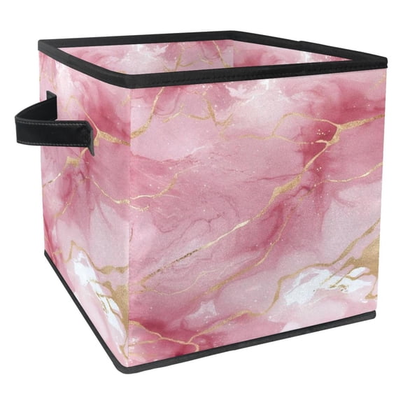 RATGDN Collapsible Fabric Cube Storage Bin with Double Handles for Living Room Bedroom Office Black - Pink White Marble