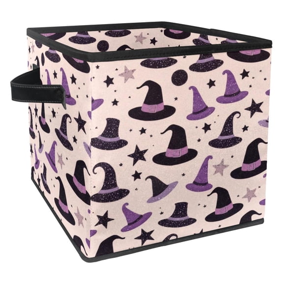 RATGDN Collapsible Fabric Cube Storage Bin with Double Handles for Living Room Bedroom Office Black - Purple Magic Hat