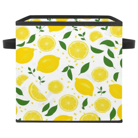 RATGDN Collapsible Fabric Cube Storage Bin with Double Handles for Living Room Bedroom Office Black - Yellow Lemon Shinny