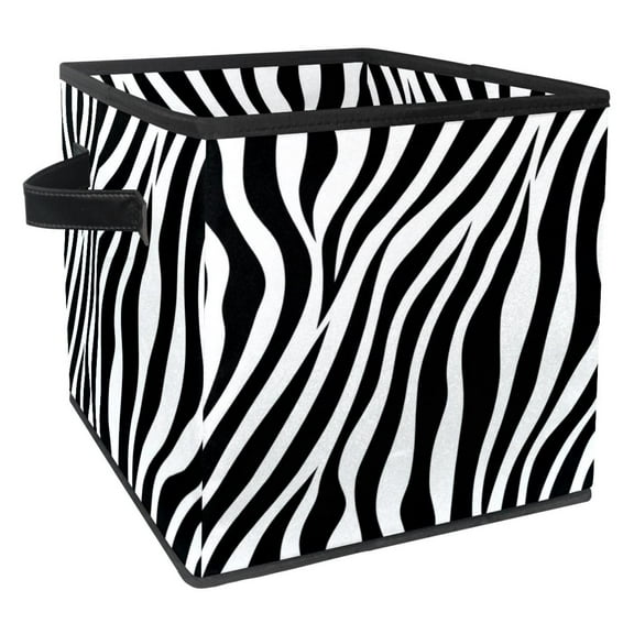 RATGDN Collapsible Fabric Cube Storage Bin with Double Handles for Living Room Bedroom Office Black - Zebra Stripes