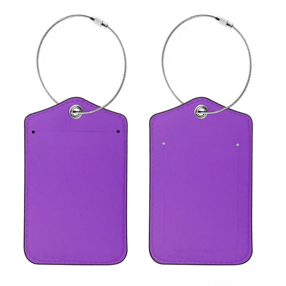 RATGON 2 Pack Luggage tag PU Leather with Stainless Steel Loop Bright Purple Color Travel Trip