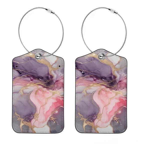 RATGON 2 Pack Luggage tag PU Leather with Stainless Steel Loop Ocean Current Gold Pink Purple Travel Trip
