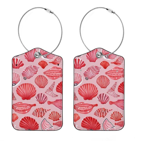 RATGON 2 Pack Luggage tag PU Leather with Stainless Steel Loop Red Ocean Specimen Travel Trip