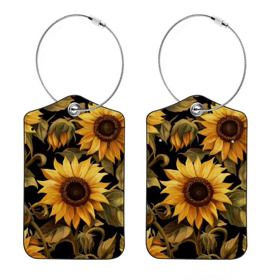 RATGON 2 Pack Luggage tag PU Leather with Stainless Steel Loop Sunflowers Pattern Travel Trip