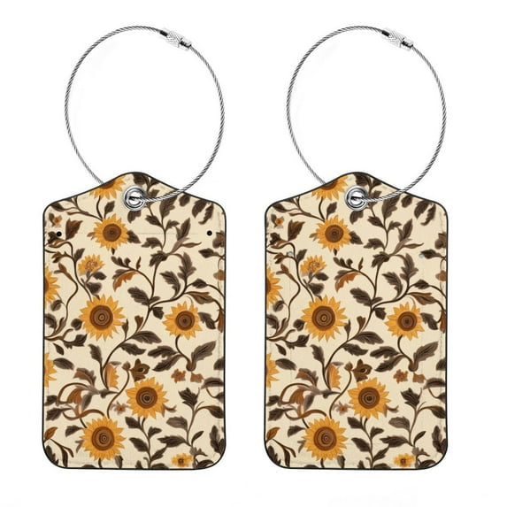 RATGON 2 Pack Luggage tag PU Leather with Stainless Steel Loop Sunflowers Patterns Travel Trip