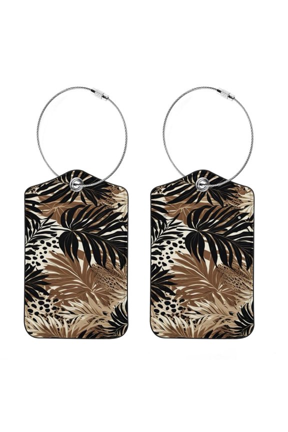 RATGON 2 Pack Luggage tag PU Leather with Stainless Steel Loop Tropical Leopard Print Rainforest Travel Trip