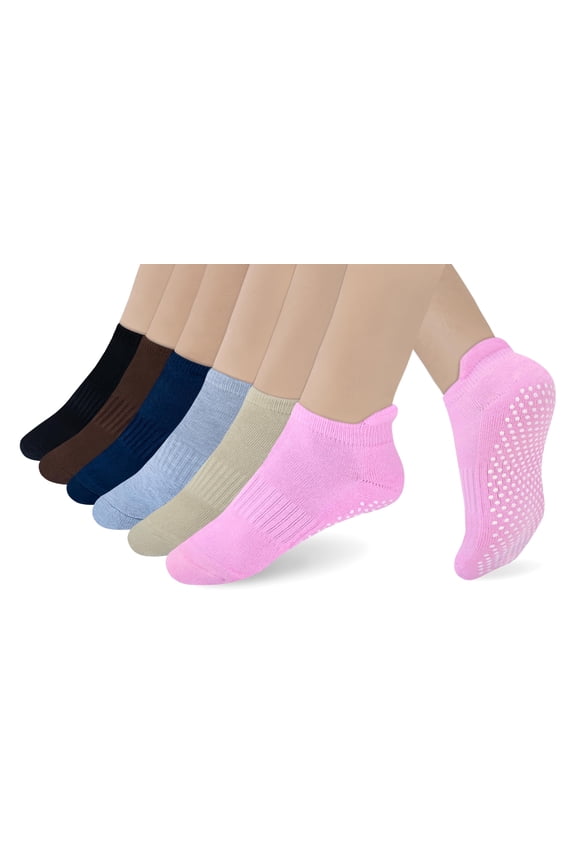 Anti Slip Non Skid Barre Yoga Pilates Hospital Ankle Socks with grips for Adults Men Women (X-Large, 6-pairs/multi)