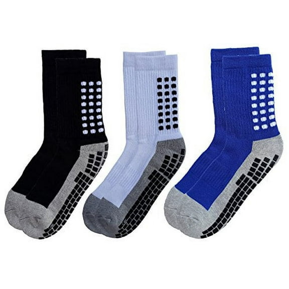 RATIVE Anti Slip Non Skid Slipper Hospital Crew Socks with grips for Adults Men Women X-Large (XL, 3 pairs-assorted)