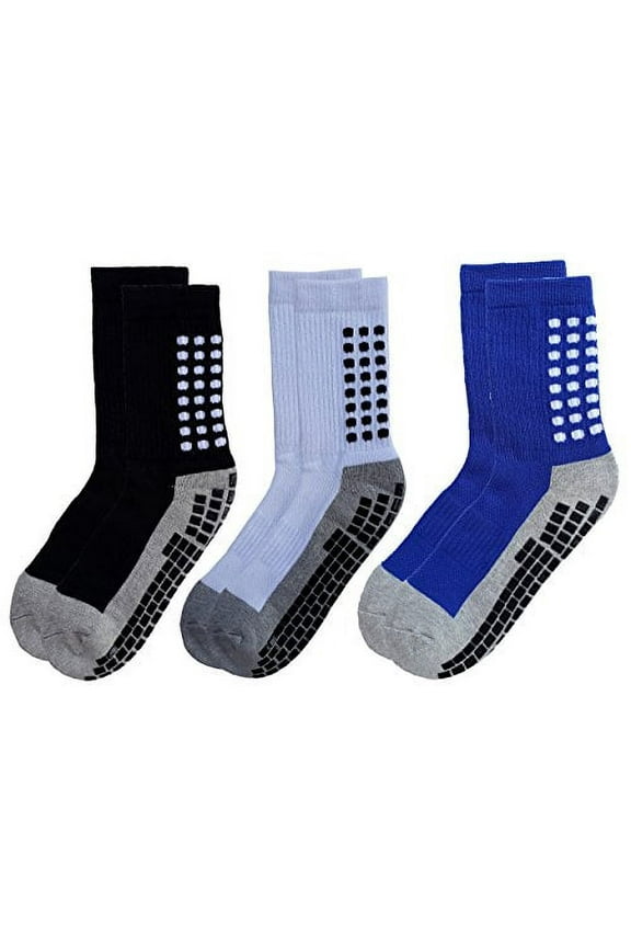 Anti Slip Non Skid Slipper Hospital Crew Socks with grips for Adults Men Women X-Large (XL, 3 pairs-assorted)