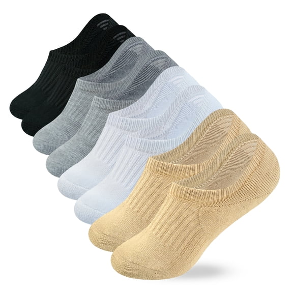 RATIVE Cushion Invisible Cotton No Show Low Cut Socks for Unisex Men Women, Medium,4-pairs/black+grey+white+beige
