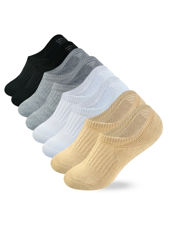Cushion Invisible Cotton No Show Low Cut Socks for Unisex Men Women, Medium,4-pairs/black+grey+white+beige