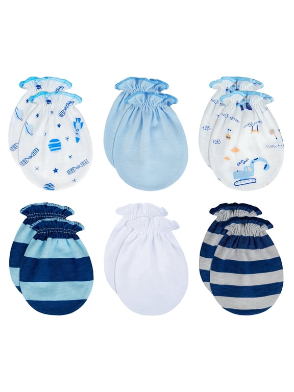 Organic Cotton No-Scratch Baby Mittens for Newborn Boys and Girls, 0-6 Months, 6 Pairs , MB-67