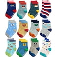 thumbnail image 1 of RATIVE RB-71317 Non Skid Anti Slip Slipper Cotton Striped Crew Dress Socks with Grips for Baby Toddler Boys (6-12 Months, RB-71317), 1 of 3