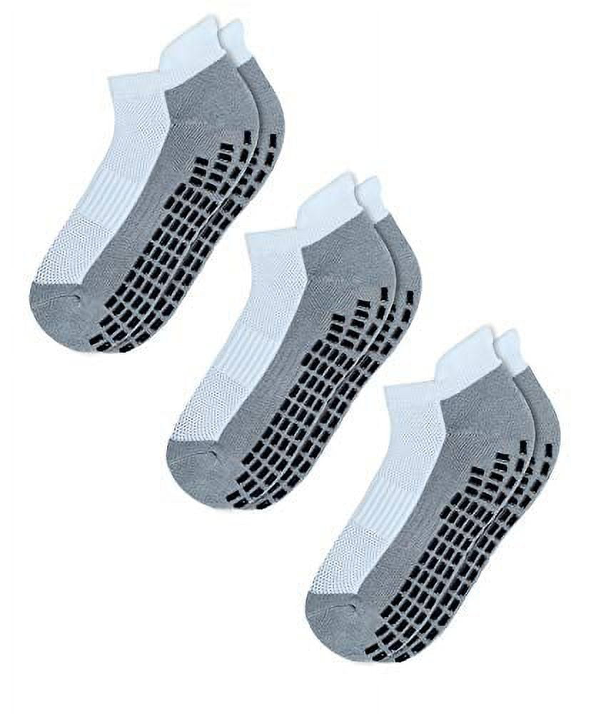 RATIVE Super Grips Anti Slip Non Skid Yoga Hospital Socks for Adults Men  Women (Large, 3-Pairs/White)