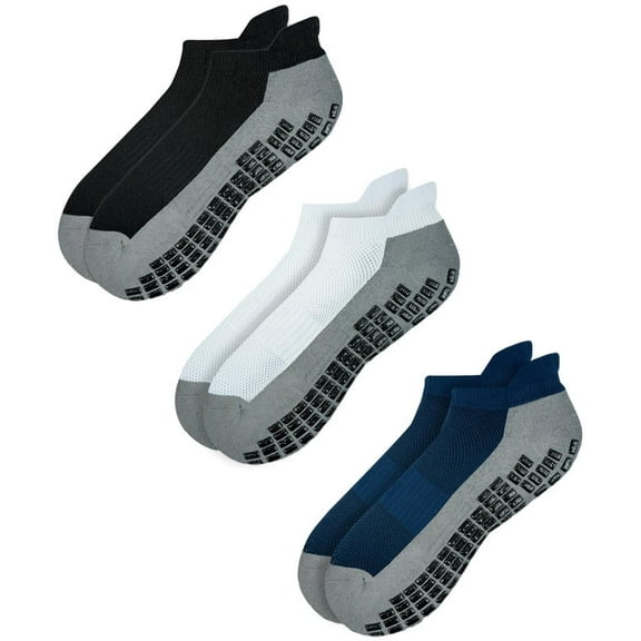 RATIVE Super Grips Anti Slip Non Skid Yoga Hospital Socks for Adults Men Women (X-Large, 3-Pairs/Black White Navy)