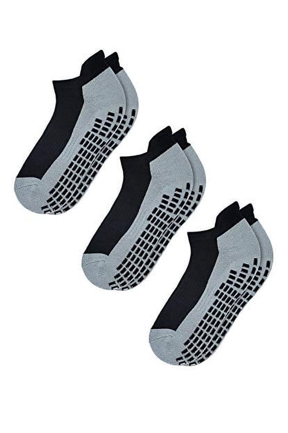 Super Grips Anti Slip Non Skid Yoga Hospital Ankle Socks for Adults Mens Womens X-Large (XL,3-Pairs/Black)
