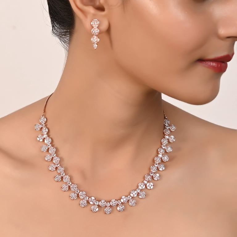 Ratnavali Jewels Sparkling Cubic Zirconia Wedding Jewelry Set - Necklace & Dangle Earrings
