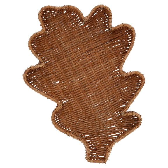 Rattan Oak Leaf-Shaped Decorative Tray, Brown, 15", Fall by Way To Celebrate