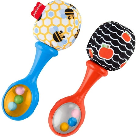 Fisher-Price Rattle ‘n Rock Maracas, Set of 2 Soft Baby Rattle Activity Toys for Newborns