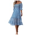 thumbnail image 1 of RATTOYY Boho Women Summer Midi Dress Spring Puff Sleeve Square Neck A-Line Flowy Floral Smocked Trendy Unique Clothes, 1 of 5