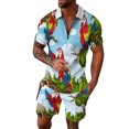 thumbnail image 1 of RATTOYY Casual Mens Two Piece Suits Parrot Printing Zip Drawstring Lapel Shirt Shorts Sets Male Casual Outfits Basic Cute Streetwear, 1 of 6
