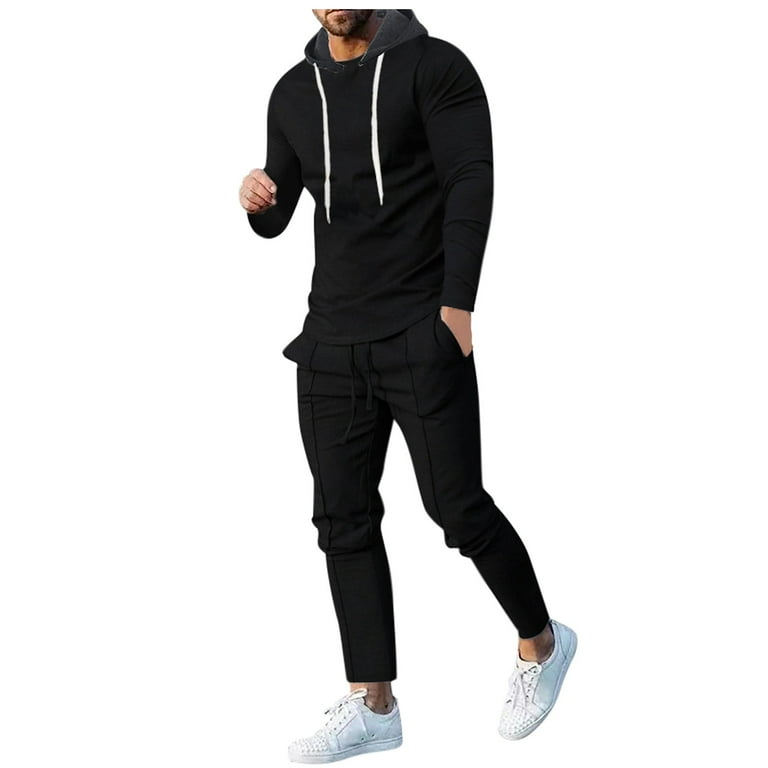RATTOYY Cute Two Piece Outfits For Men Solid Color Thin Sportswear Round Neck Hoodie Long Sleeve Sweater Elastic Belt Loose Hoodies Male Casual Outfits Basic Cute Streetwear Walmart