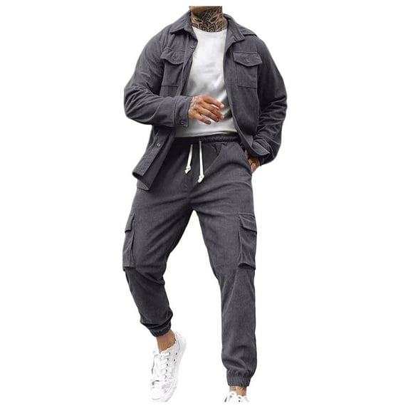 RATTOYY Cute Two Piece Outfits For Men Sportswear Workwear Trousers Texture Solid Color Jacket Slim Male Handsome Vintage Tracksuits Leisure Streetwear