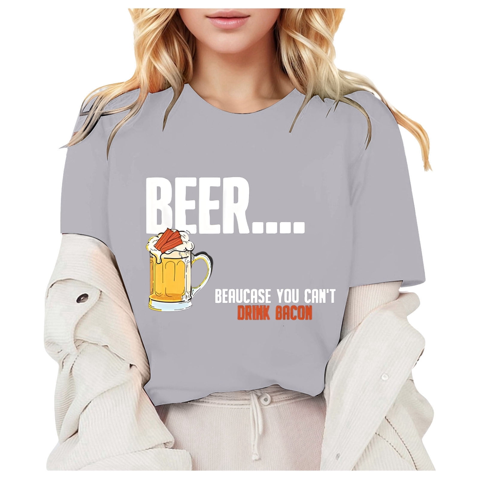 RATTOYY Fall Tshirts For Women Summer Graphic Loose Workout Short