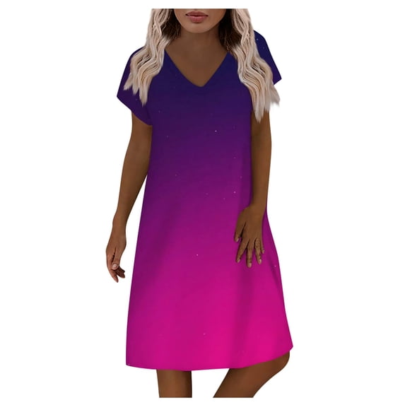 RATTOYY Fashion Women V Neck Printed Short Sleeved Dress Female Relaxed Fit Clothes